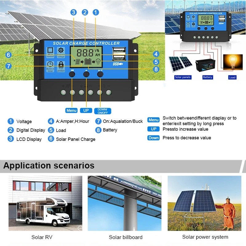 공장 가격 OEM 서비스 12V 24V 태양열 충전 컨트롤러 태양열 컨트롤러 10a 20a 30a 40a 50a 60a pwm 태양열 충전기 컨트롤러