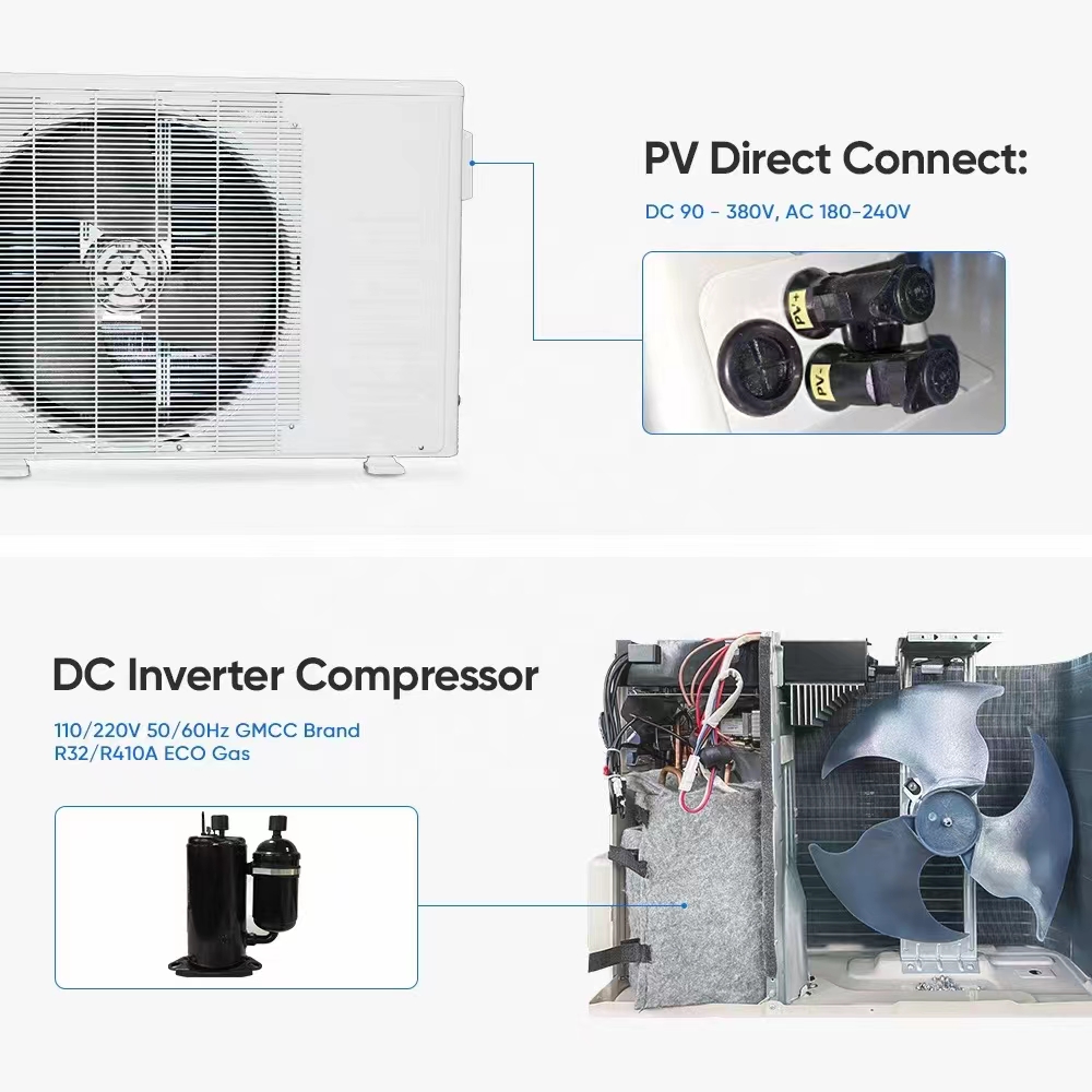 12000Btu 태양열 AC DC 단위 에어 컨디셔너 하이브리드 태양 광 발전 에어 컨디셔너 벽 분할 에어 컨디셔너 가정용